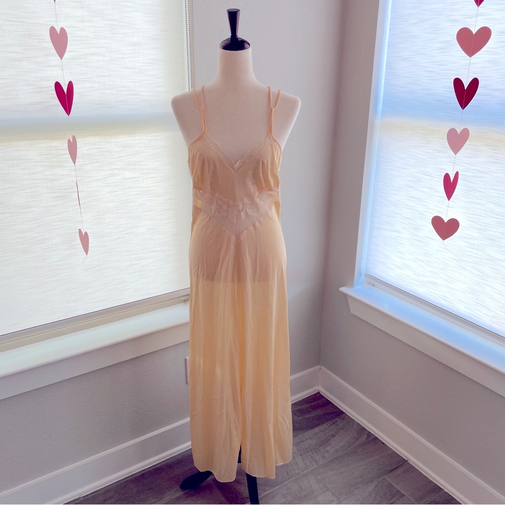 Vintage JC Penney Satin Lace Cut Out Night Gown Slip Nightie Medium